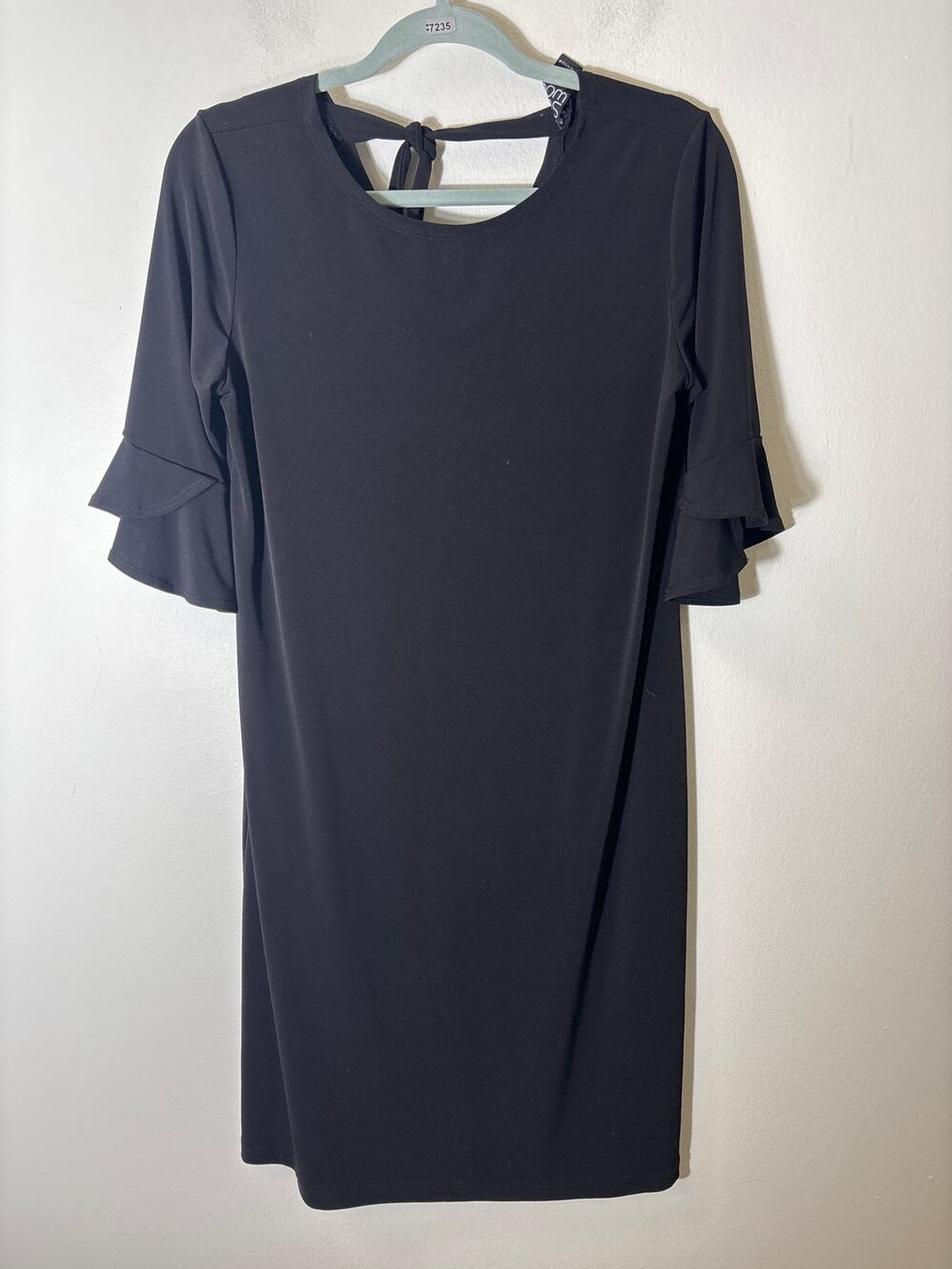 Clara Sun Woo Black Half Sleeve Midi Shift Dress Sz S